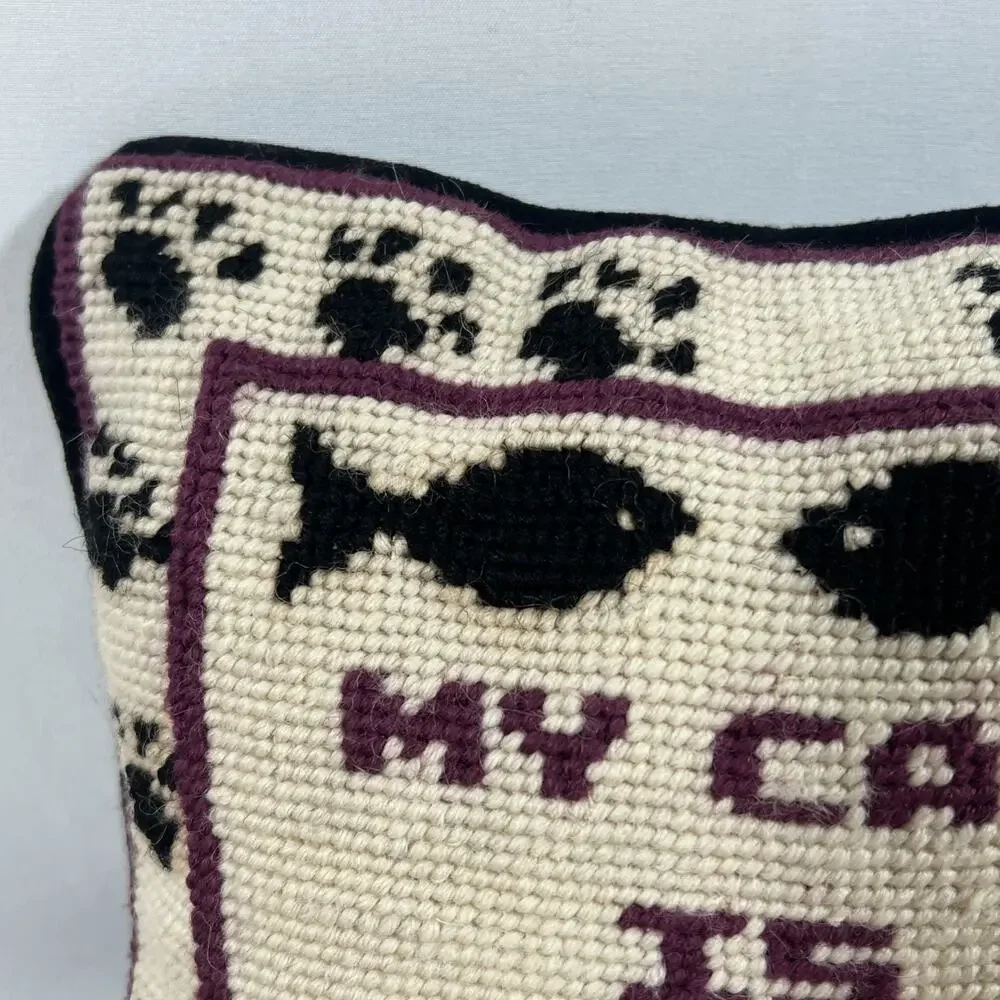 Vintage 100% Wool Needlepoint Pillow “My Cat Is My Baby